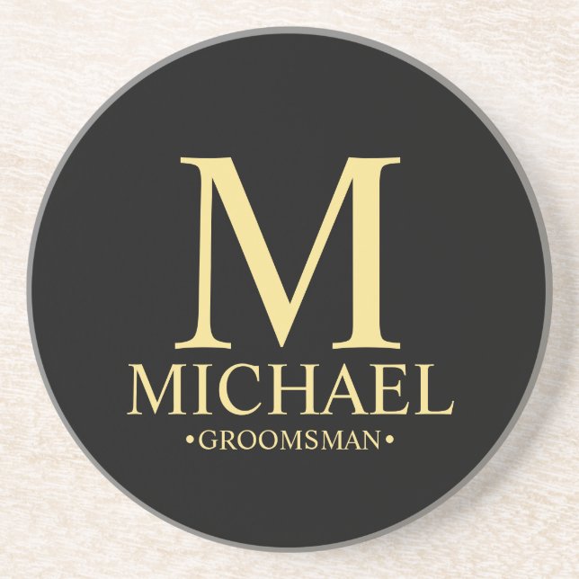 Modern Personalised Monogram and Name Groomsman Coaster (Front)