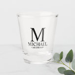 Modern Personalised Monogram and Name Groomsman Shot Glass<br><div class="desc">Modern Personalised Groomsman Gifts
featuring personalised monogram,  groomsman's name and title in classic serif font style.

Also perfect for Best Man,  Father of the Bride and more.</div>