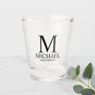 Modern Personalised Monogram and Name Groomsman Shot Glass