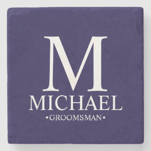 Modern Personalised Monogram and Name Groomsman Stone Coaster