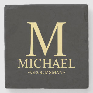 Modern Personalised Monogram and Name Groomsman Stone Coaster