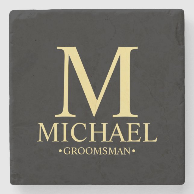 Modern Personalised Monogram and Name Groomsman Stone Coaster (Front)