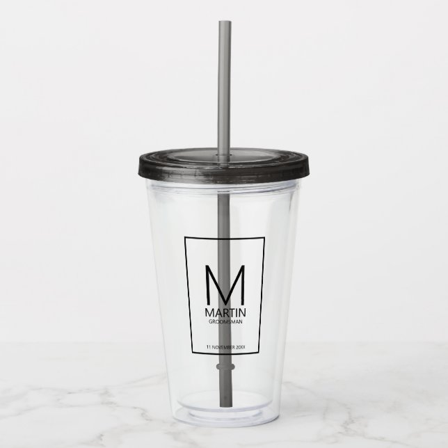 Modern Personalised Monogram and Name Groomsmen Acrylic Tumbler (Front)