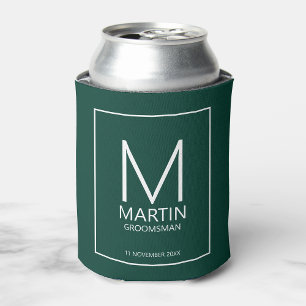 Modern Personalised Monogram and Name Groomsmen Can Cooler