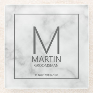 Modern Personalised Monogram and Name Groomsmen Gl Glass Coaster