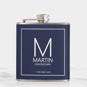 Modern Personalised Monogram and Name Groomsmen Hip Flask