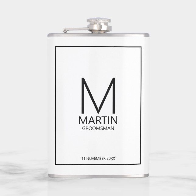 Modern Personalised Monogram and Name Groomsmen Hip Flask (Creator Uploaded)