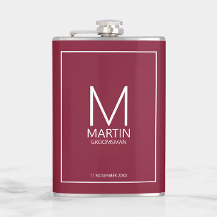 Modern Personalised Monogram and Name Groomsmen Hip Flask