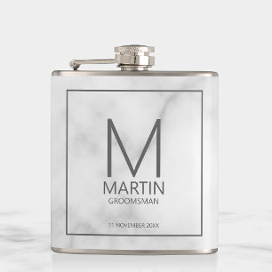 Modern Personalised Monogram and Name Groomsmen Hip Flask