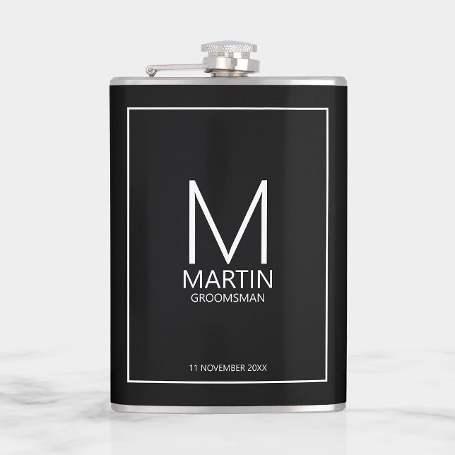 Modern Personalised Monogram and Name Groomsmen Hip Flask (Creator Uploaded)
