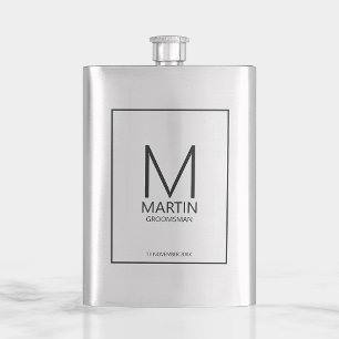 Modern Personalised Monogram and Name Groomsmen Hip Flask