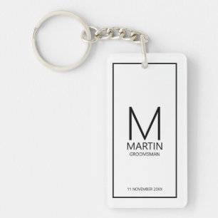 Modern Personalised Monogram and Name Groomsmen Key Ring