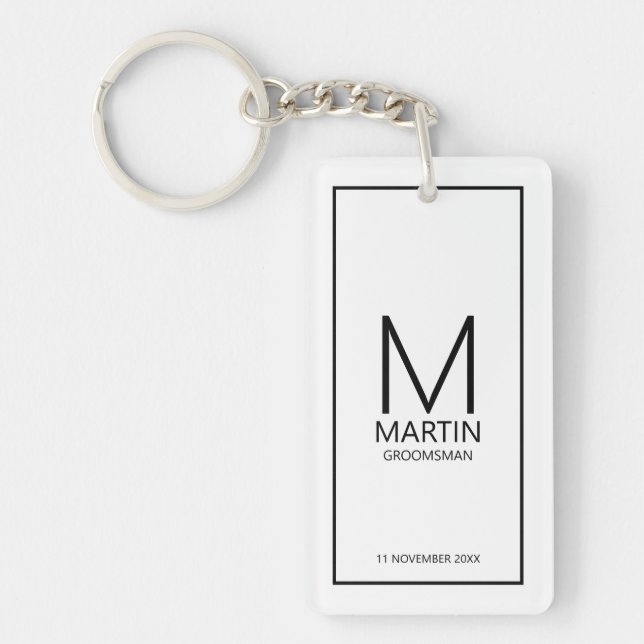 Modern Personalised Monogram and Name Groomsmen Key Ring (Front)