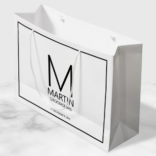 Modern Personalised Monogram and Name Groomsmen La Large Gift Bag