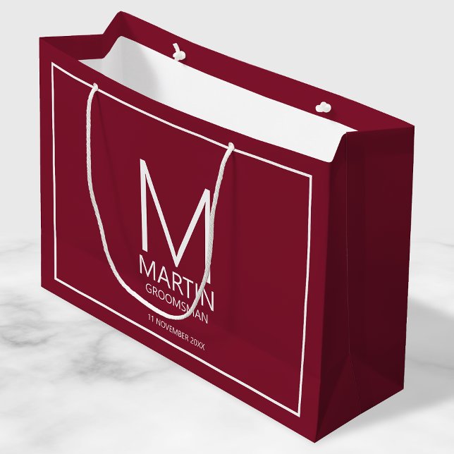 Modern Personalised Monogram and Name Groomsmen Large Gift Bag (Creator Uploaded)