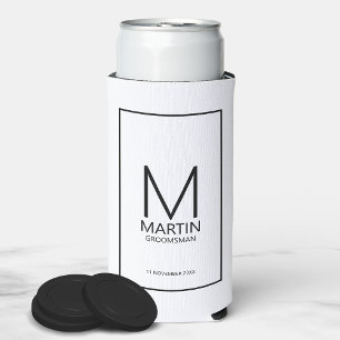 Modern Personalised Monogram and Name Groomsmen Seltzer Can Cooler
