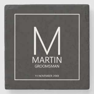 Modern Personalised Monogram and Name Groomsmen St Stone Coaster
