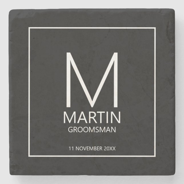 Modern Personalised Monogram and Name Groomsmen St Stone Coaster (Front)