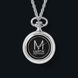 Modern Personalised Monogram and Name Groomsmen Watch<br><div class="desc">Add a personal touch to your wedding with personalised groomsmen gift.
This design features personalised groomsman's monogram and name with title in white modern sans serif font style on black background.

Also perfect for best man,  father of the bride and more.</div>