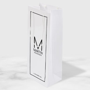 Modern Personalised Monogram and Name Groomsmen Wine Gift Bag