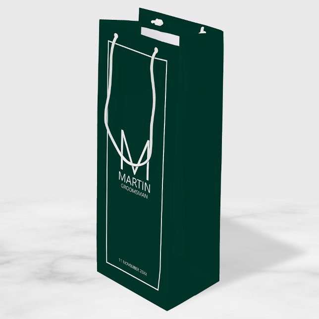 Modern Personalised Monogram and Name Groomsmen Wine Gift Bag (Creator Uploaded)