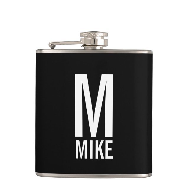 Modern Personalised Monogram and Name Hip Flask (Front)