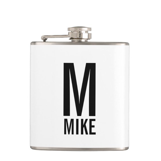 Modern Personalised Monogram and Name Hip Flask (Front)