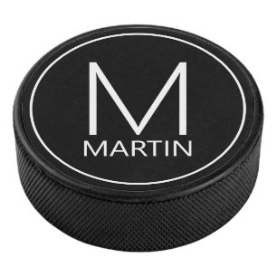Modern Personalised Monogram and Name Hockey Puck