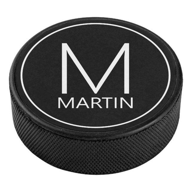 Modern Personalised Monogram and Name Hockey Puck (3/4)