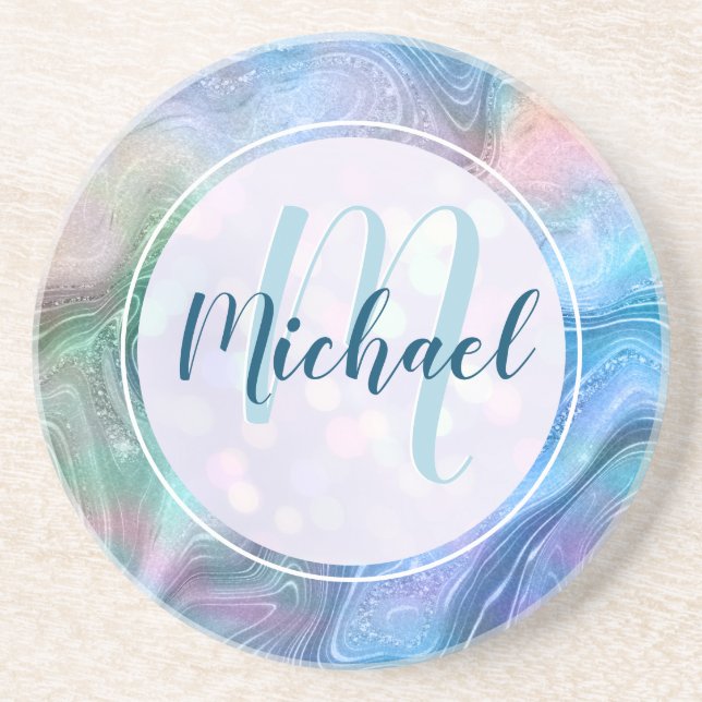 Modern Personalised Monogram and Name Liquid  Coaster (Front)