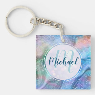 Modern Personalised Monogram and Name Liquid  Key Ring
