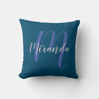 Modern Personalised Monogram and Name Navy Blue Cushion