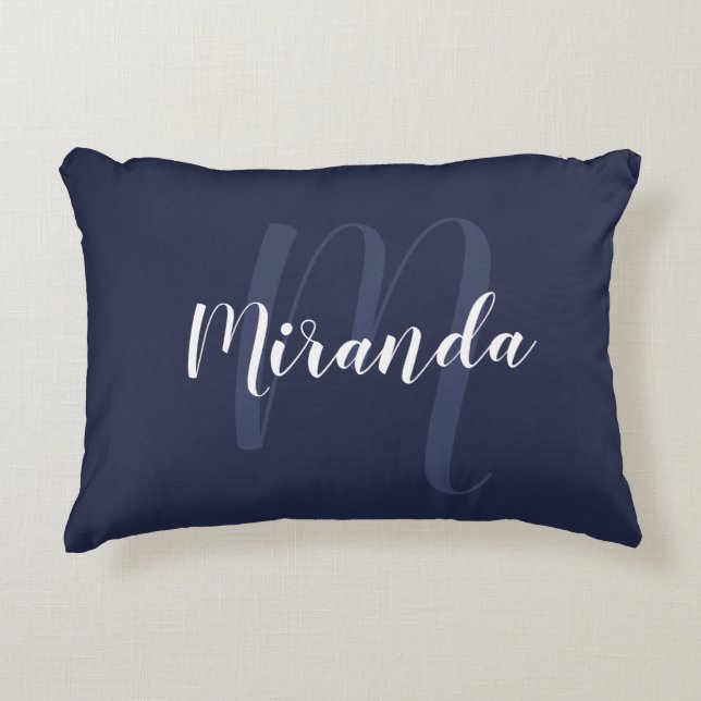 Modern Personalised Monogram and Name Navy Blue Decorative Cushion (Front)