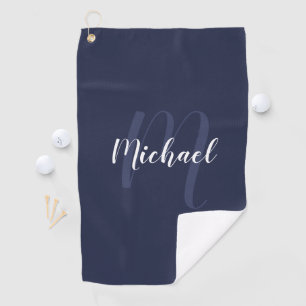 Modern Personalised Monogram and Name Navy Blue Golf Towel
