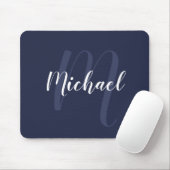 Modern Personalised Monogram and Name Navy Blue Mouse Mat (With Mouse)
