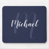 Modern Personalised Monogram and Name Navy Blue Mouse Mat (Front)