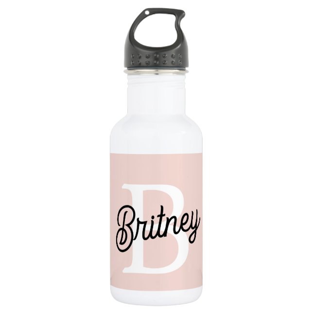 Modern Personalised Monogram and Name Pastel Pink 532 Ml Water Bottle (Front)