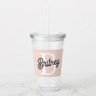 Modern Personalised Monogram and Name Pastel Pink Acrylic Tumbler