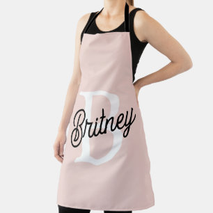 Modern Personalised Monogram and Name Pastel Pink Apron