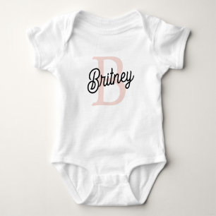 Modern Personalised Monogram and Name Pastel Pink Baby Bodysuit