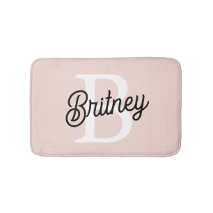 Modern Personalised Monogram and Name Pastel Pink Bath Mat
