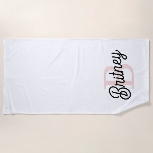 Modern Personalised Monogram and Name Pastel Pink Beach Towel