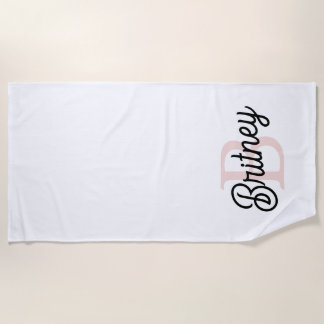 Modern Personalised Monogram and Name Pastel Pink Beach Towel