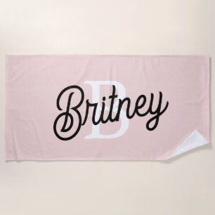 Modern Personalised Monogram and Name Pastel Pink Beach Towel