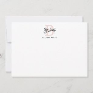 Modern Personalised Monogram and Name Pastel Pink Card