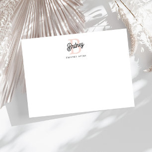 Modern Personalised Monogram and Name Pastel Pink Card