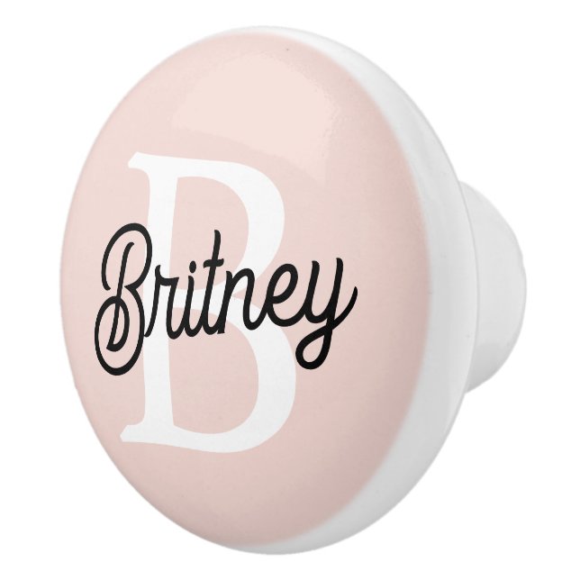 Modern Personalised Monogram and Name Pastel Pink  Ceramic Knob (Right)
