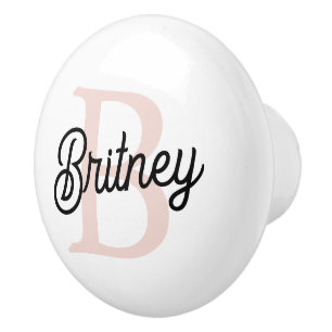 Modern Personalised Monogram and Name Pastel Pink  Ceramic Knob