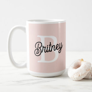 Modern Personalised Monogram and Name Pastel Pink Coffee Mug