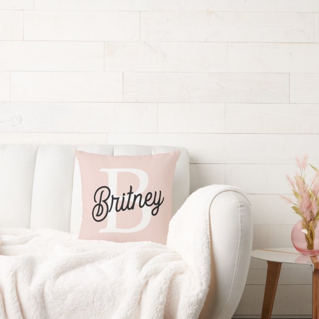 Modern Personalised Monogram and Name Pastel Pink Cushion (Couch)